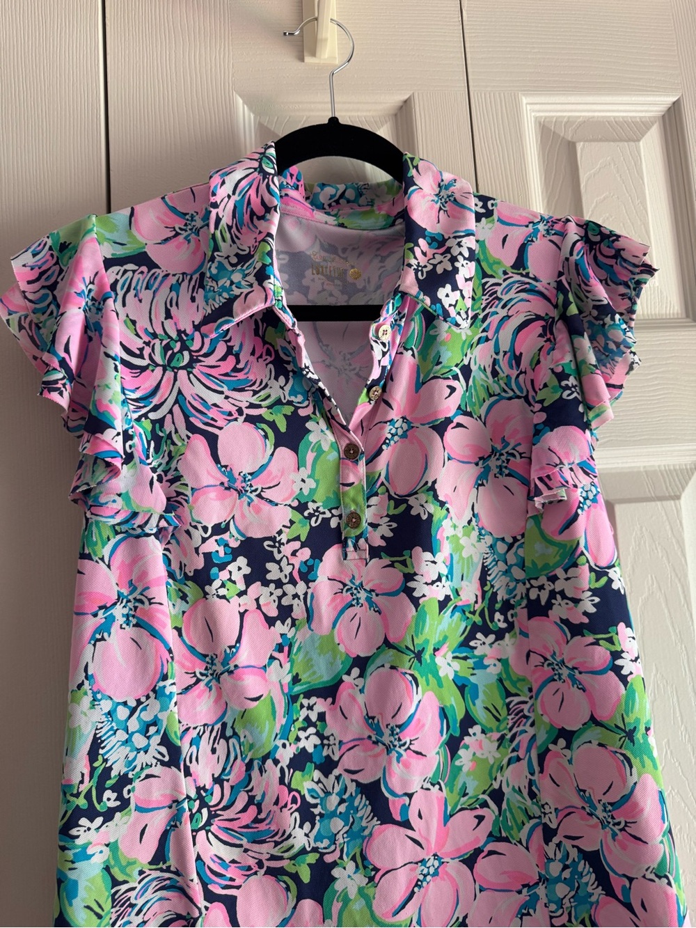 LILLY PULITZER Luxletic Polo Top UPF 50+, Size XL, Flutter Sleeves, Golf, Tennis - Picture 8 of 8